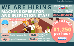 Machine Operator Inspection Staff Aichi Komaki City JN8 Jobs in Japan