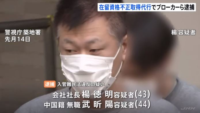 Broker and others arrested for making more than 10 million yen by fraudulently obtaining status of residence (JNN)